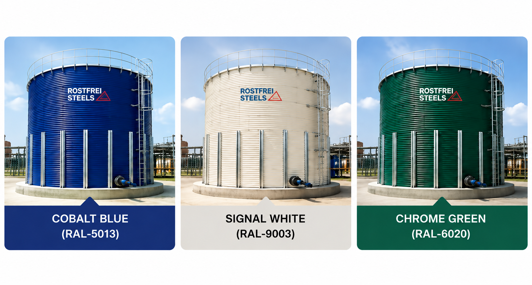 Available colour options for Rostfrei Glass Fused to Steel tanks