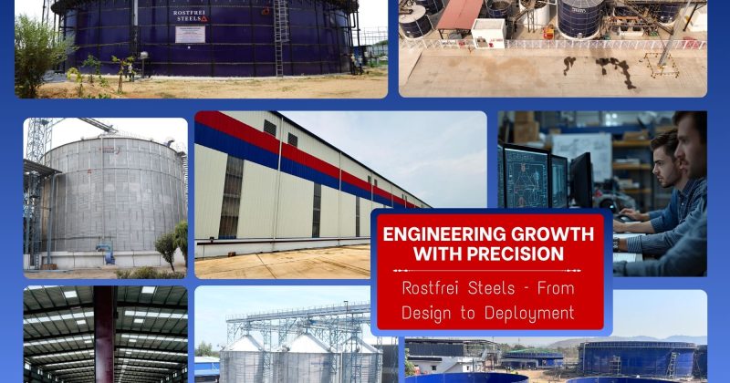 Untitled Rostfrei Steels industrial growth in India showcasing tanks, silos, PEB structures, and turnkey project solutions